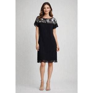 New Karl Lagerfeld Embroidered Lace Navy Dress 8 Cocktail Wedding Party Modest